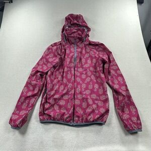 Shredly Jacket Womens Medium Pink Pineapple Print Hooded Windbreaker USA